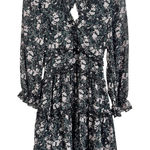 William B  women's Black Floral Print Long Sleeve‎ Ruffle Mini Dress Size M Photo 0