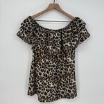 Womens Hibluco Leopard Print Off Shoulder Ruffle Top Shirt Size L Brown Photo 1
