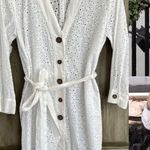 ZARA  NWT ivory white cotton Eyelet Belted long sleeve button mini shirt dress Photo 0