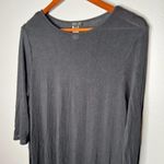 J.Jill  Womens Long Line Slub Knit Top Large Black Split Sides 3/4 Sleeve Stretch Photo 3