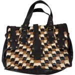 Mulberry Roxanne Bag Tricolor Woven Leather Satchel Brown Black Cream Rare VTG Photo 0