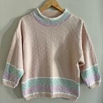Vintage 80’s 90’s peach floral fairisle mock neck pullover sweater Pink Size M Photo 0