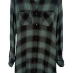 Cloth & Stone  Plaid Shirt Dress Button Front Long Sleeve Green Size Large Photo 0