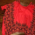 Free People  Oversized Red Boho Shark Tail High Low Shirt Sz XS Photo 10
