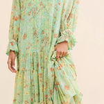 Free People Feeling Groovy Maxi Dress Size XL 70s Chartreuse Floral Bohemian Photo 0