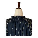 Rebecca Taylor Shirt Women 4 Black Metallic Gold Silk Ruffle Button Down Top Photo 3