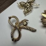 Flower, Ribbon Bow, Leaf 2 With Faux Pearl Gold Tone Brooch Pin Lot Of 3 Photo 11
