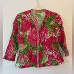 Ruby Rd. Pink and Green Floral Gold Zipper Jacket Size 10P Photo 1