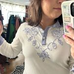 Vintage Embroidered Western Long Sleeve Polo Top White Size PS Photo 2