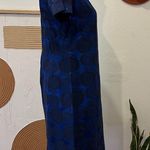 None Vintage Handmade 1960s Blue Tapestry Fabric Short Sleeve Knee Length Dress Photo 2