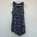 Free People  Blue Tan Crochet Beaded Accents Floral Print Sleeveless Top … Photo 1