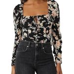 Free People  Womens Hilary Printed Top Square Neck Long Sleeve Floral‎ Black S Photo 3