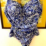 Seekers One Piece Tummy Control Panel Blue White Batik Sweetheart Swimsuit 12 Photo 0