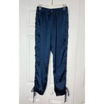 Missguided Blue Satin Lace Up Side Joggers Pants Elastic Waist Size 10 Large Photo 3