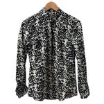 J. Crew Ruffled Neck The Perfect Shirt‎ Snowcat Print Size XS Black Photo 1