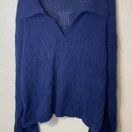 Roller Rabbit  Navy Blue Open Knit Collared Sweater Size Large Photo 0