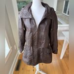 Vintage GIII Brown Genuine Leather Jacket Hooded Anorak Trench Coat Sz Small Photo 5