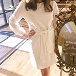 PRETTYGARDEN White Long Lantern Sleeve Short Dress Crewneck Tie Waist Photo 1