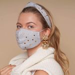 Lele Sadoughi  Gray Heat Studded Embellished Facemask and Headband Set NEW Photo 1