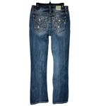 Miss Me SZ 26 Mid-Rise Boot Jeans Distressed Whiskered Stretch Zip-Fly Pockets Photo 4