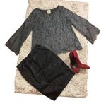 Chaser Gray Lace Eyelash Trim Cut Out Office Attire Formal Blouse Women SZ M Photo 2