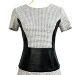 Tibi Whitby Faux Leather Panel Fit & Flare Dress 2 Stretch Tweed Monochrome Photo 3