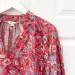 Boden Red Smocked Cuff Printed Split Neck Top Radish Oriental Paradise T0914 12 Photo 5