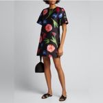 Carolina Herrera short sleeve shift dress black multi floral mini NEW small S20 Photo 2