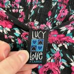 Lucy Love  Black Pink Green Floral Print Pull On Elastic Mini A-Line Skater Skirt Photo 3