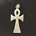 Egyptian Ankh cross in Sterling 925 EUC pendant. Hieroglyphics adorn front Black Photo 1