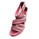 Pour La Victoire VERO CUOIO Maroon Platform Strappy Gold Zipper Heels Size 8 Photo 4