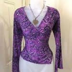Y2K Vintage Purple paisley top shirt blouse long flare sleeves w/slit beaded rhinestone embroidery #whimsygoth #fairy #grunge Size L Photo 0