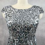 Y2K Sequin Skater Dress Size Medium Party Disco Glam Evening Nightout Showgirl Silver Photo 1