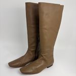 Vince Knee High Leather Boots 9.5 Square Toe Side Zip Flat Heel Women's Taupe Photo 1