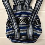 Pinzon Blue Black Woven Boho Artesonias Mexico Aztec Drawstring Mini Backpack Photo 4