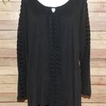 Shannon Ford Women's Black Blouse Top Size 2X Long Sleeve Stretch Open Weave Photo 0