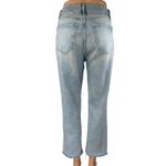 ZARA Blue High Waisted Frayed Raw Hem Button Fly Straight Denim Jeans Pants Sz 6 Photo 2