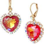 Betsey Johnson  Heart Drop Rhinestone Earrings Pink Gold Tone Photo 1