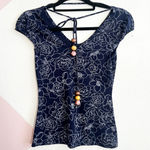 Vintage Y2K Floral Top Y2K 2000s Glam Coquette Indie Sleaze Blue Small Photo 0