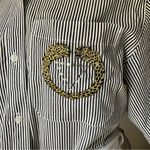 VINTAGE 1980s bedazzled jaguar pinstriped blouse Size L Photo 10