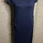Mother Bee Maternity Navy Ruched Maxi Dress Short Sleeve Scoop Neck Size L Blue Photo 0