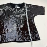 Investments  Black Sequin Top‎ Short Sleeve Squiggle Size Small NEW *FACTORY FLAW Photo 8