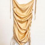 Leau Cabo Satin Tie Strap Shoulder Ruched Adjustable Mini Dress Champagne XS Tan Photo 1
