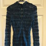 Lush Clothing LUSH Teal Lace Ruffled Mock Neck Long Sleeve Mini Dress Women's Size Small Green Photo 1