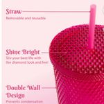 Paris Hilton 26 oz Double Wall Diamond Textured Plastic Tumbler with Straw, Pink Photo 3