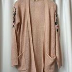 Mossimo Supply Co Light Pink Knitted Floral Embroidered Oversized Cardigan Size Extra Small Runs Large Photo 0