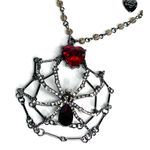 Betsey Johnson NEW SPIDERWEB NECKLACE 35" Long Beads Red Stone Heart Spider Web Photo 9
