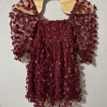 Storia Women's Size Small Square Neck Babydoll Red Floral Appliqué Mini Dress Photo 0