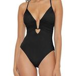 BECCA by Rebecca virtue Becca Rebecca Virtue Black Plunge V-Neck One Piece Swimsuit Size Large Photo 0