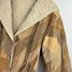 Y2K Leather Patchwork Penny Lane Jacket Coat Sz Large Tan Brown Hooded Photo 9